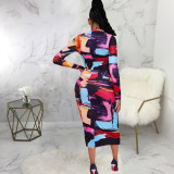 Sexy Fashion Digital Print Long Sleeve Dress