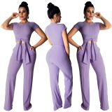 Fashion Casual Navel Short Sleeve Two Piece Set