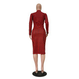 Casual Houndstooth Print Dress
