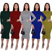 Casual Houndstooth Print Dress