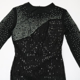 Sexy Perspective Stitching Split Sequin Hot Diamond Dress