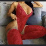 Sexy Lace Sexy Backless Deep V-Neck Tight Sling Jumpsuit with Socks
