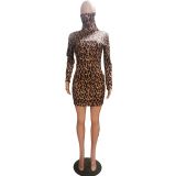 Houndstooth Leopard Print Dress
