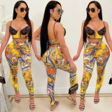 Sexy Tight Sling Printed Two Piece Set