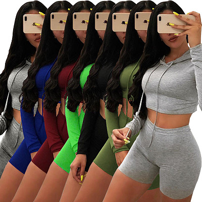 Hooded Shorts Fashion Sports Fitness Two-Piece Set
