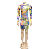 Fashion Digital Painted Print Crew Neck Dress