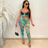 Sexy Tight Sling Printed Two Piece Set