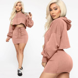 Sexy Hooded Lace-up Solid Color Two-piece Suit