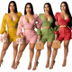 Slim Fit Low Cut V Neck Puff Sleeve Suit