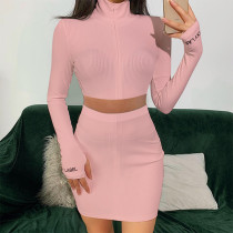 Sexy Long Sleeve Embroidered Skirt Two Piece Set