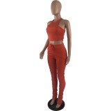 Solid Color Tight Tank Top Smocked Two-Piece Set
