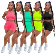 Fashion Casual Solid Color Shorts Two Piece Set