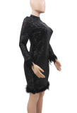 Nightclub Party Sexy Sequin Feather Dress