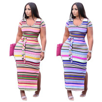 Fashion New Pit Strip Print Multicolor Dress