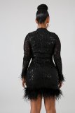 Nightclub Party Sexy Sequin Feather Dress