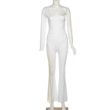 Fashion Single Shoulder Long Sleeve Sexy Mesh Panel Jumpsuit