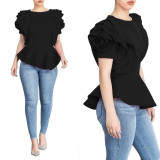 Casual Solid Color Ruffle Short Sleeve Top