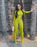 Solid Color Zipper Sexy Pleated Jumpsuit