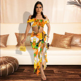 Floral Tube Top One Shoulder One Ear Sexy Two-piece Set