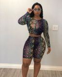 Sexy Printed Snakeskin Striped Casual Shorts Two-Piece Set