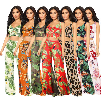 Sexy Print Vest Wide Leg Pants Set