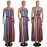 Suspender Open Back Striped Loose Dress