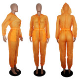Sexy Sheer Mesh Yarn Hooded Jumpsuit