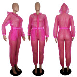Sexy Sheer Mesh Yarn Hooded Jumpsuit