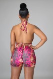 Slim-fit Suspender Painted Print Jumpsuit