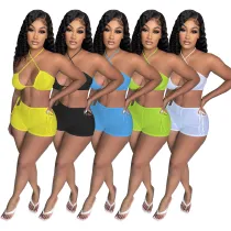 Fashion Sexy Halter Casual Solid Color Two-piece Set