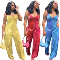 Printed Tie-Dye Sling Casual Jumpsuit