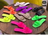 Fashion Candy Color One Word Drag New Chain Flat Bottom Beach Slippers