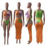 Paneled One Piece Swimsuit Beach Skirt Set