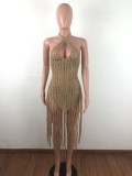 Fashion Sexy Woven Two-way Fringed Beach Dress