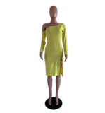 Irregular Solid Color Long Sleeve Dress