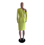 Irregular Solid Color Long Sleeve Dress