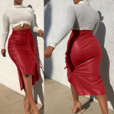 Sexy Slit Slim PU Skirt