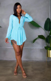 Solid Color Lace-Up Cardigan Shorts Two Piece Set