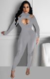 Front Chest Heart-shaped Hollow Solid Color Sexy Jumpsuit