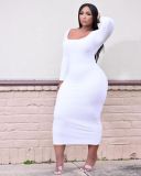 U-neck Solid Color Casual Slim Fit Sexy Plus Size Dress