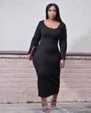 U-neck Solid Color Casual Slim Fit Sexy Plus Size Dress