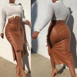 Sexy Slit Slim PU Skirt