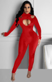 Front Chest Heart-shaped Hollow Solid Color Sexy Jumpsuit