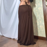 Sexy Suspenders Open Back Solid Color Casual Dress