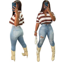 Fashion Striped Dropped Shoulder Sleeve Loose T-Shirt