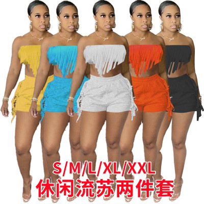 Solid Color Tube Top Tassel Fashion Sexy Backless Suit