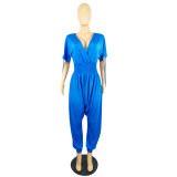 Solid Color Casual Loose Cuffed Jumpsuit