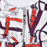 Wrap Chest Zipper Stitching Contrast Color Fashion Two-piece Set