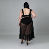 Sexy V-neck Plus Size See-through Fringed Dress