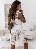 Lace-up Waist Pleated Floral Dress